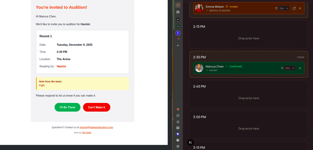 Send callback invitations with confirm/decline
