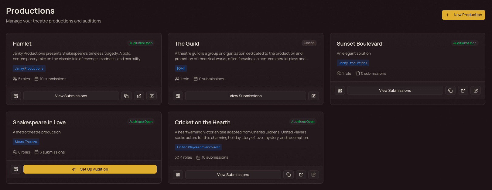 Create your production and roles