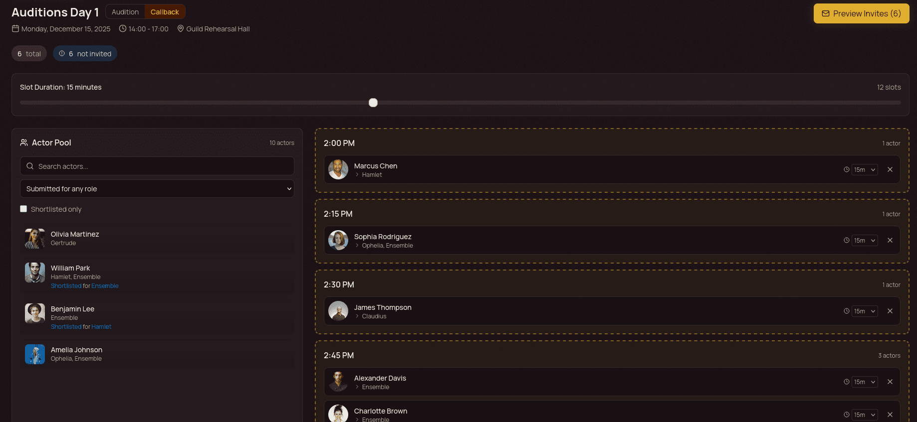 Schedule callbacks and manage invites